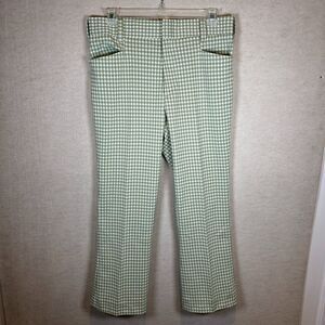Vintage 70s/80s Knit Slacks MGM Collection Gingham Trouser Pants Womens 38 Green